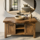 Handcrafted Solid Wood Bathroom Vanity with Live-Edge Top and Dual Side Cabinets