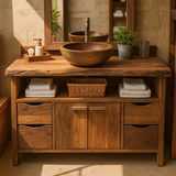 Handcrafted Solid Wood Bathroom Vanity with Live Edge Walnut Top and Double Storage Cabinets