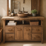Handcrafted Solid Wood Bathroom Vanity with Live Edge Walnut Top and Double Cabinet Storage