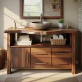 Handcrafted Solid Wood Bathroom Vanity with Live Edge Walnut Top and Storage Cabinet