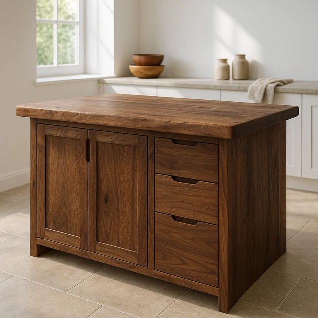 Handcrafted Soild Wood Kitchen Island - Modern Storage Cabinet & Prep Station