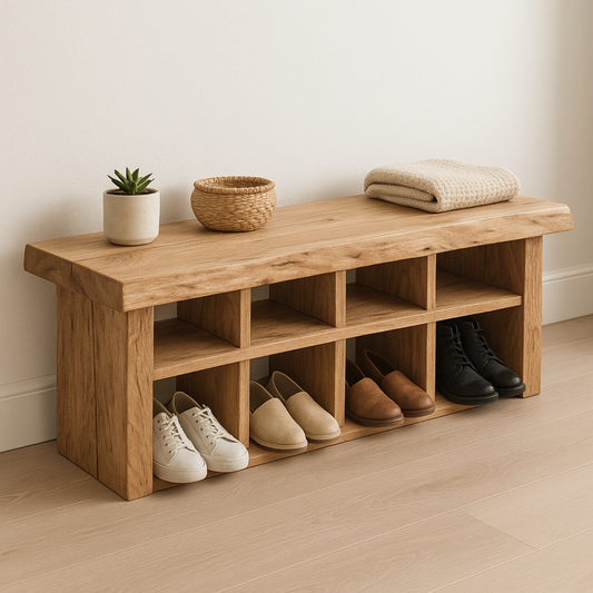Handcrafted Solid Wood Bench with Shoe Compartments – Modern Rustic Hallway Storage