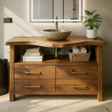 Handcrafted Solid Wood Bathroom Vanity with Live Edge Walnut Top and 4 Storage Drawers