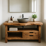 Handcrafted Solid Wood Bathroom Vanity, Rustic Live Edge Console with Storage