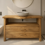 Handcrafted Solid Wood Bathroom Vanity with Live Edge Oak Top and Two Storage Drawers