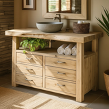 Handcrafted Solid Wood Bathroom Vanity with Live Edge Maple Top and 6 Storage Drawers
