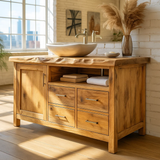 Handcrafted Solid Wood Bathroom Vanity with Live Edge Top and Four Storage Drawers