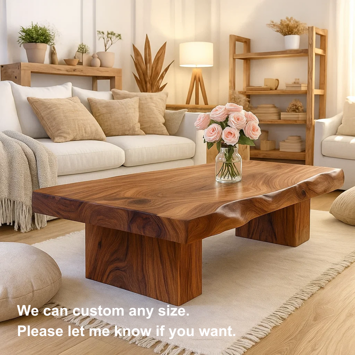 Handcrafted Solid Wood Coffee Table with Sculpted Live Edge – Modern Organic Wood Center Table for Japandi Living Spaces