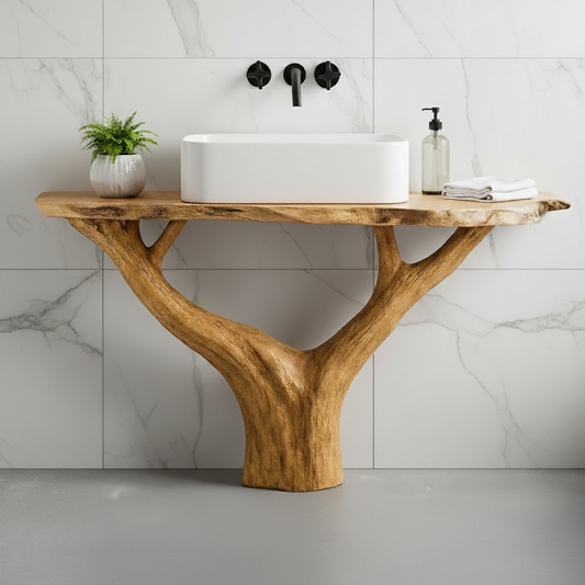 Handcrafted Solid Wood Live Edge Bathroom Vanity - Unique Root Base