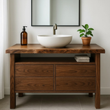 Handcrafted Solid Wood Bathroom Vanity with Live Edge Top and Minimalist Design