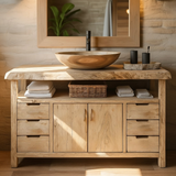 Handcrafted Solid Wood Bathroom Vanity with Live Edge Maple Top and Six Storage Drawers