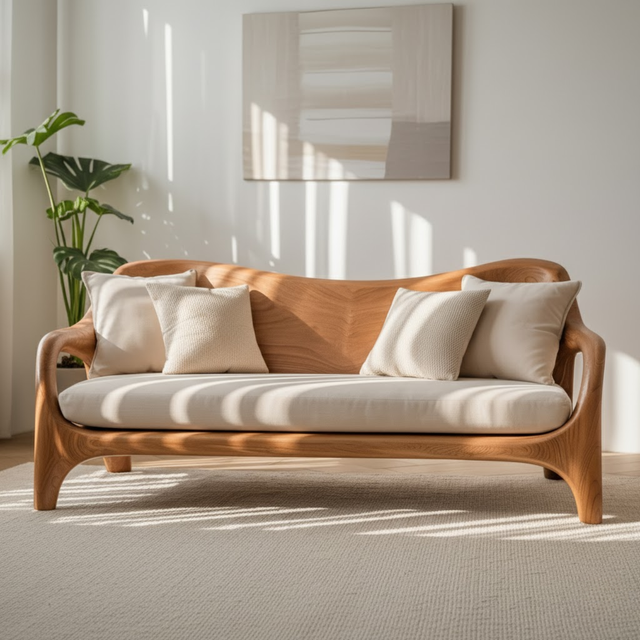 Handcrafted Solid Wood Sofa – Rustic Live Edge Wooden Couch with Modern Minimal Design
