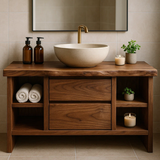 Handcrafted Solid Wood Single Vanity - Rustic Walnut Live Edge Bathroom Console