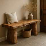 Handcrafted Solid Wood Rustic Bench – Natural Live-Edge Slab Entryway Seating