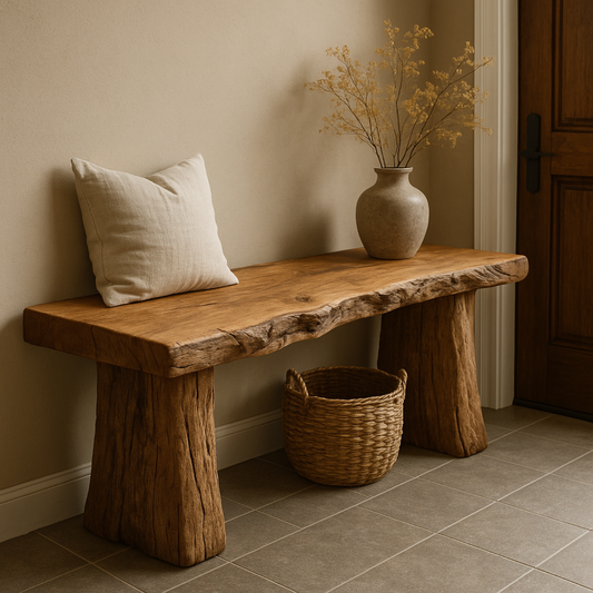 Handcrafted Solid Wood Rustic Bench – Natural Live-Edge Slab Entryway Seating