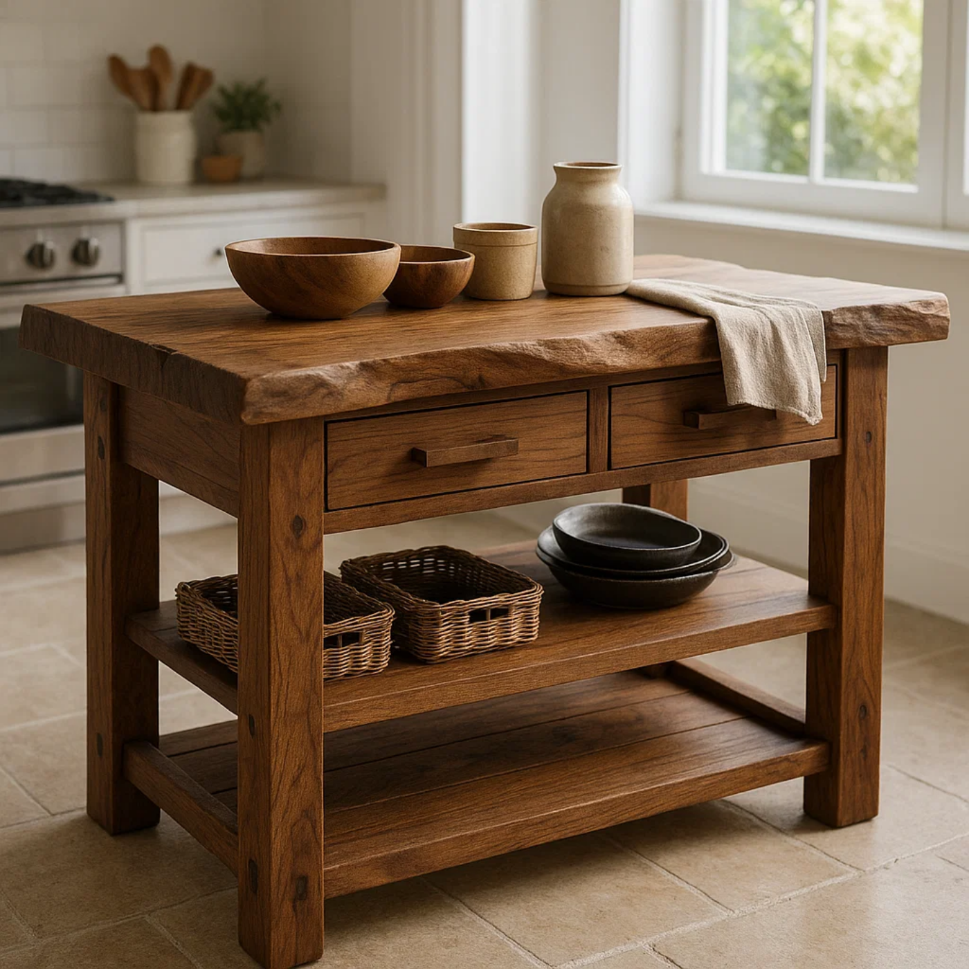 Handcrafted Solid Wood Kitchen Island - Rustic Dining & Prep Table with Storage