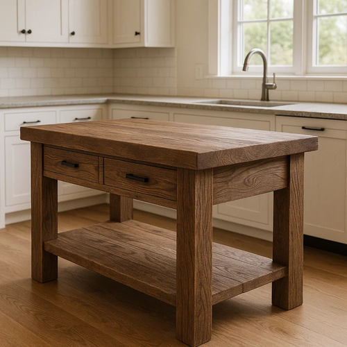 Handcrafted Solid Wood Kitchen Island - Rustic Live-Edge Counter & Storage