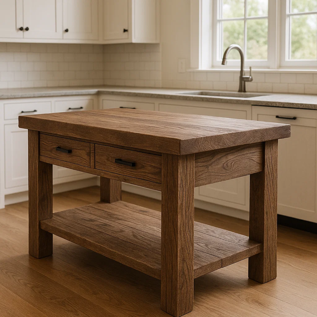 Handcrafted Solid Wood Kitchen Island - Rustic Live-Edge Counter & Storage