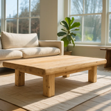 Handcrafted Solid Wood Coffee Table – Rustic Thick Slab Design for Living Room