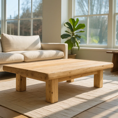 Handcrafted Solid Wood Coffee Table – Rustic Thick Slab Design for Living Room