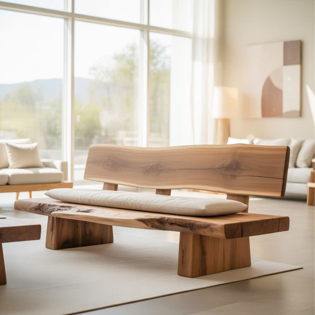Handcrafted Solid Wood Sofa – Rustic Live Edge Bench-Style Couch with Minimalist Natural Design