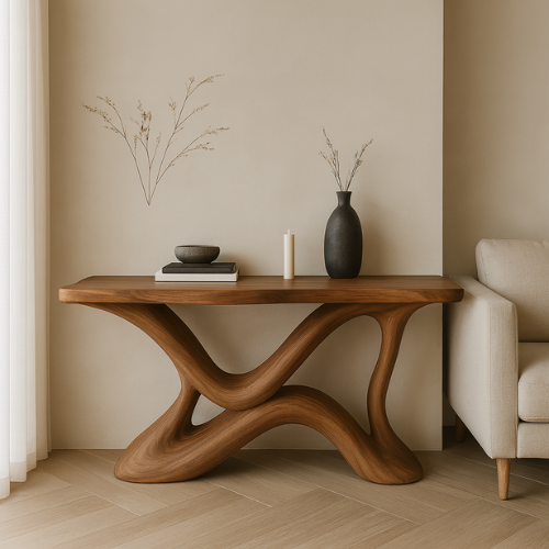Handcrafted Solid Wood Rhythm Console Table – Contemporary Organic Design