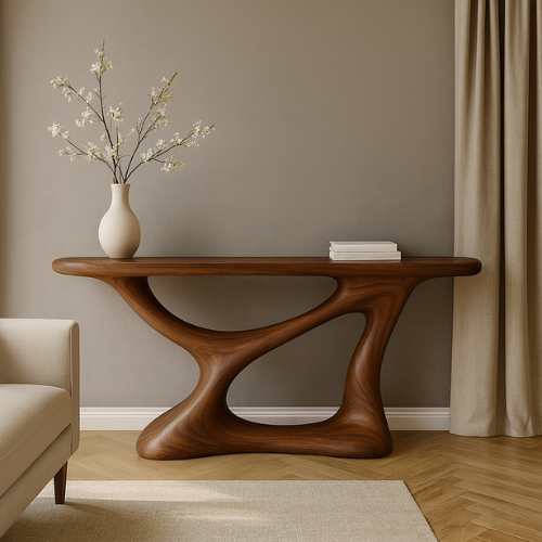 Handcrafted Solid Wood Essence Console Table – Modern Organic Sculpture