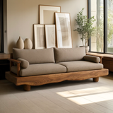 Handcrafted Solid Wood Sofa – Rustic Live Edge Wood Couch with Modern Minimalist Cushion Design