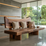 Handcrafted Solid Wood Sofa – Rustic Live Edge Wood Bench Couch with Sculpted Backrest Design