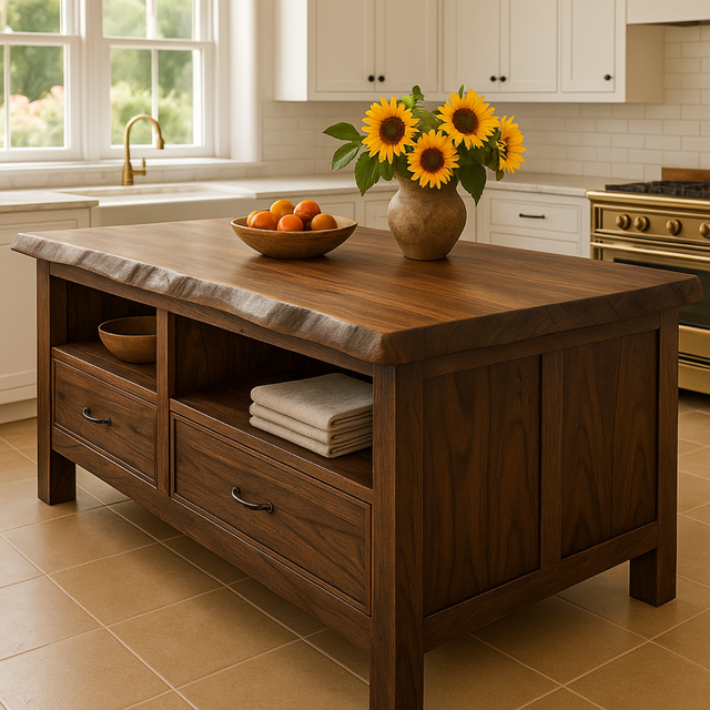 Handcrafted Solid Wood Kitchen Island - Live-Edge & Storage
