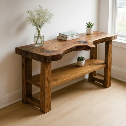 Handcrafted Solid Wood Console Table – Sculptural Organic Live-Edge Design