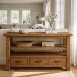 Handcrafted Solid Wood Console Table – Farmhouse Style with Three Storage Drawers