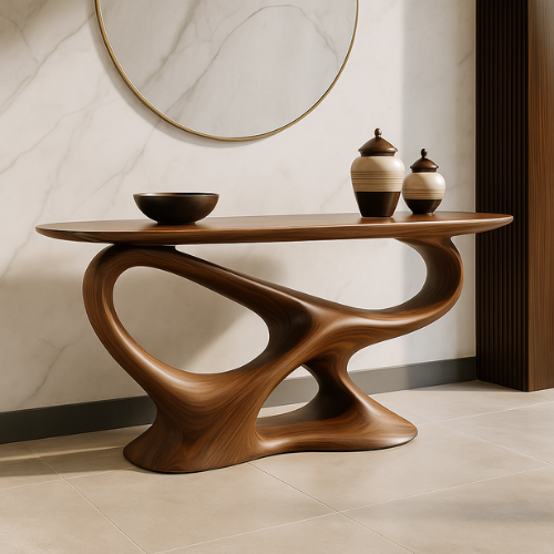 Handcrafted Solid Wood Infinity Console Table – Modern Organic Sculpture