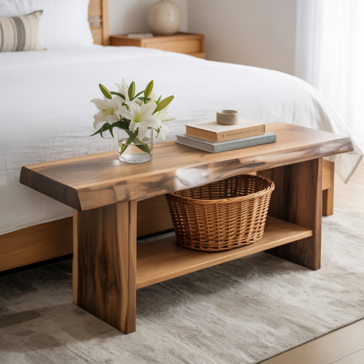 Handcrafted Solid Wood Bench – Live Edge Seating & Bedroom Storage