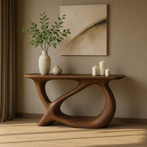 Handcrafted Solid Wood Harmony Console Table – Modern Organic Form