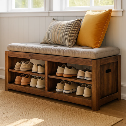 Handcrafted Solid Wood Bench – Transitional Design with Comfortable Upholstered Top