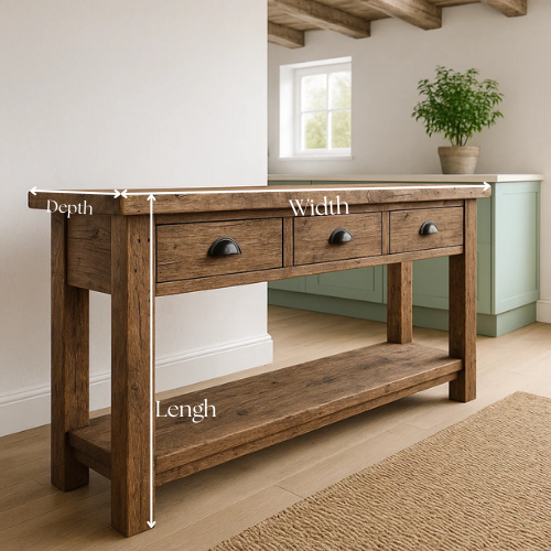 Rustic Solid Wood Console Table with Black Iron Handles, Handcrafted