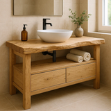 Handcrafted Solid Wood Bathroom Vanity - Live Edge Rustic Stand with Drawers & Shelf