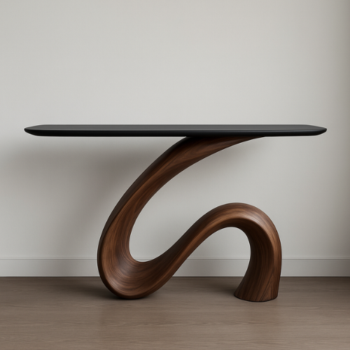 Handcrafted Solid Wood Waveform Console Table – Modern Sculptural Elegance