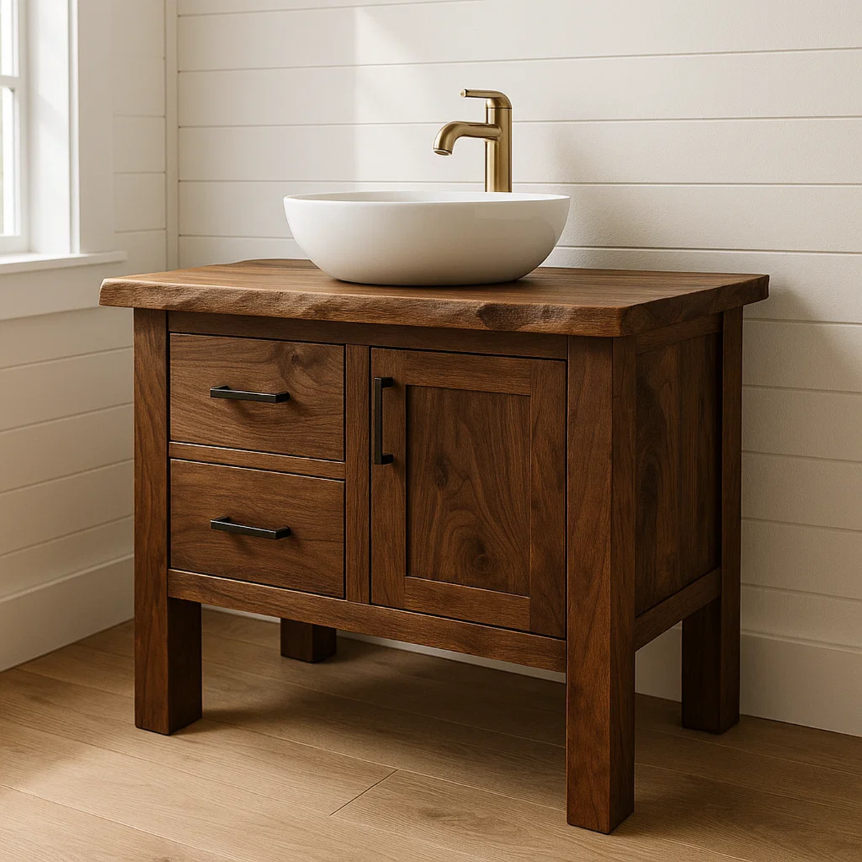 Handcrafted Solid Wood Bathroom Vanity - Live Edge Cabinet with Storage