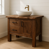Handcrafted Solid Wood Bathroom Vanity - Live Edge Cabinet with Storage