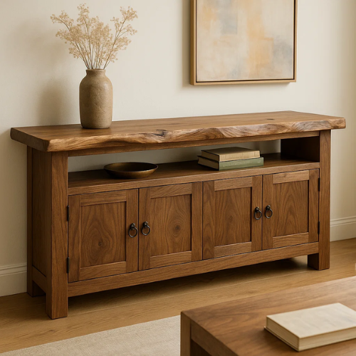 Handcrafted Solid Wood Live Edge Sideboard – Rustic Natural Finish