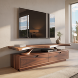Handcrafted Solid Wood TV Stand with Sculpted Live-Edge Floating Shelf