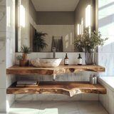 Handcrafted Solid Wood Floating Vanity – Live Edge Two-Tier Console