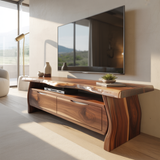 Handcrafted Live-Edge Solid Wood TV Stand with Sculpted Curved Base