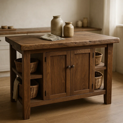 Handcrafted Solid Wood Kitchen Island | Rustic Cabinet Storage & Prep Table
