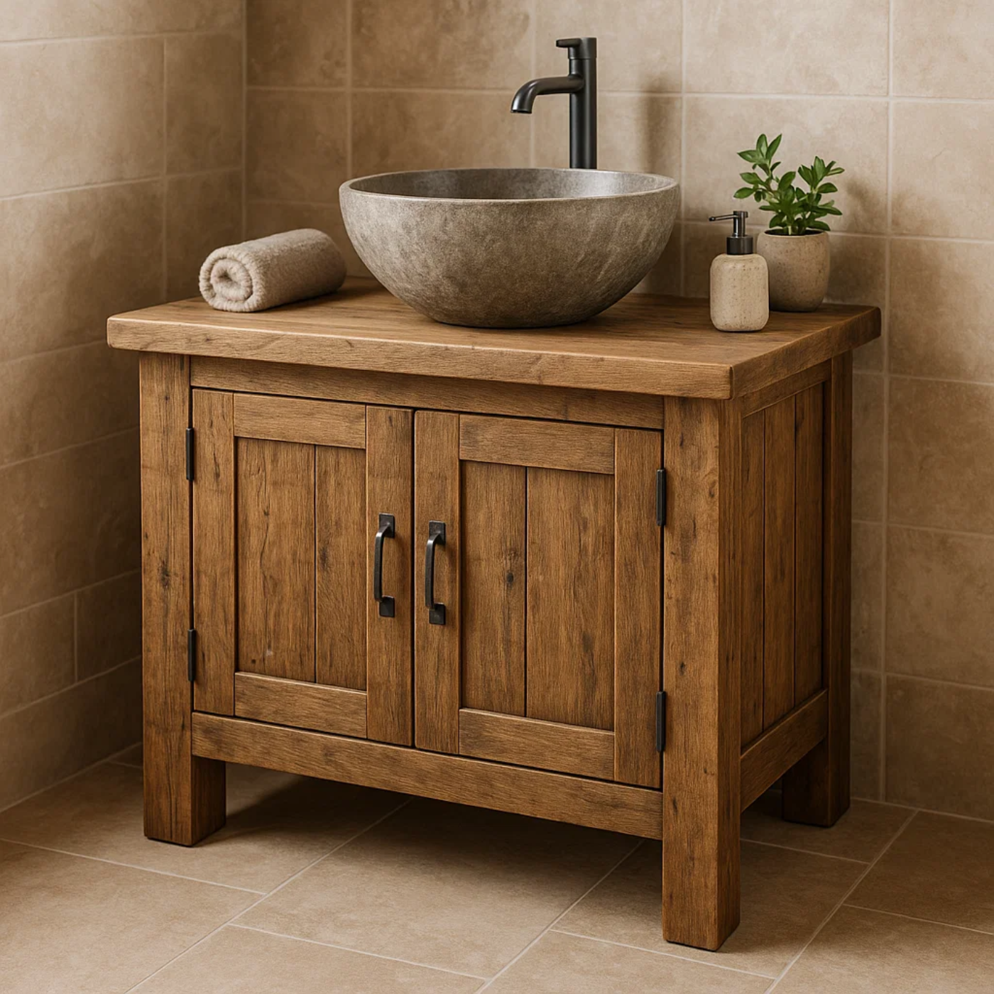 Handcrafted Soild Wood Bathroom Vanity | Compact Single Sink Cabinet Storage