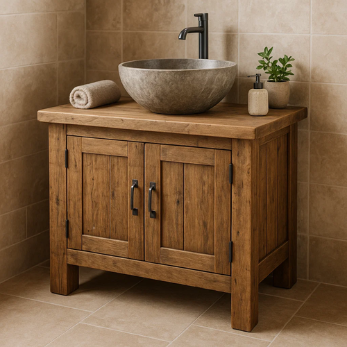 Handcrafted Soild Wood Bathroom Vanity | Compact Single Sink Cabinet Storage