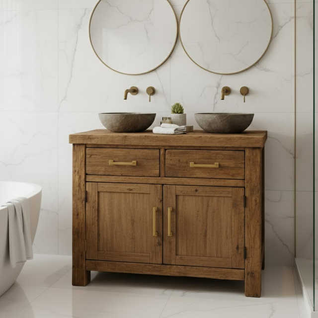 Handcrafted Solid Wood Bathroom Vanity - Rustic Double Sink Console