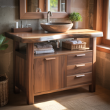 Handcrafted Solid Wood Bathroom Vanity with Live Edge Walnut Top and Storage Drawers